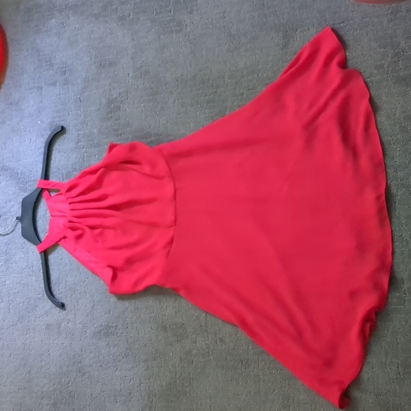 Express Fit and Flare Red/Orange Halter Dress Keyhole - Picture 11 of 12